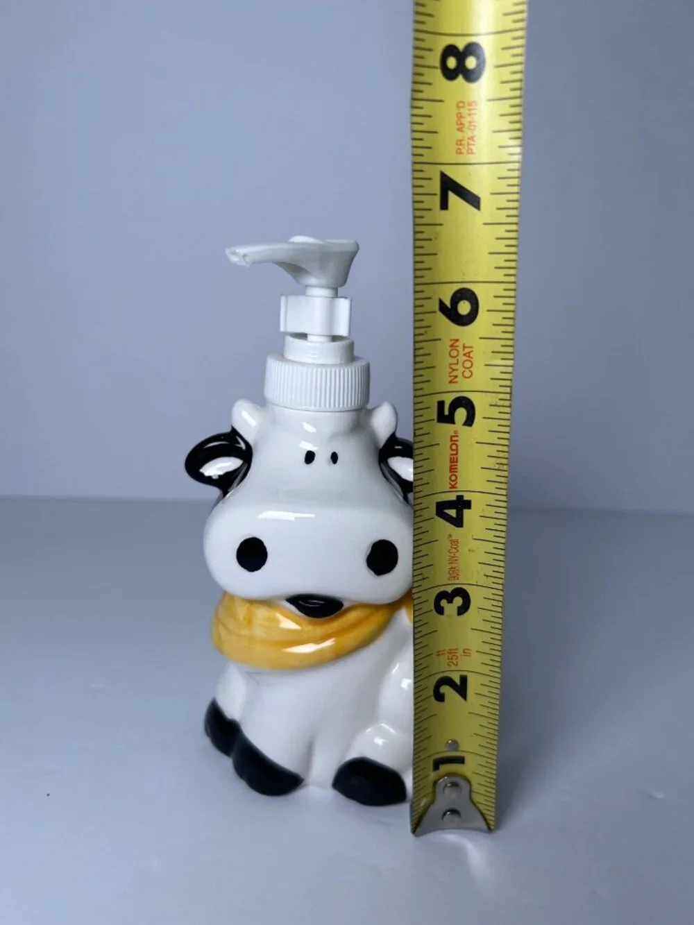 Cow Themed Ceramic Soap Dispenser Yellow Scarf Farmhouse Decor Black & White